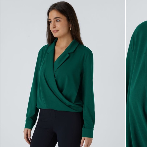 Halara NWT #656 Notched Collar Crossover Long Sleeve Work Shirt - Picture 3 of 4